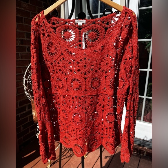 Elegant Red Crochet Women's Top xl - Picture 1 of 8